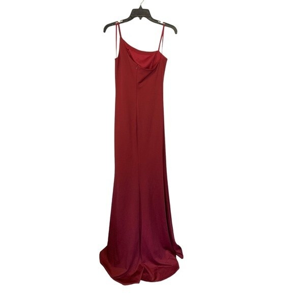 NWOT LA FEMME Burgundy ONE SHOULDER Jersey SLIT Evening Dress SULTRY GOWN 4 - Picture 2 of 5